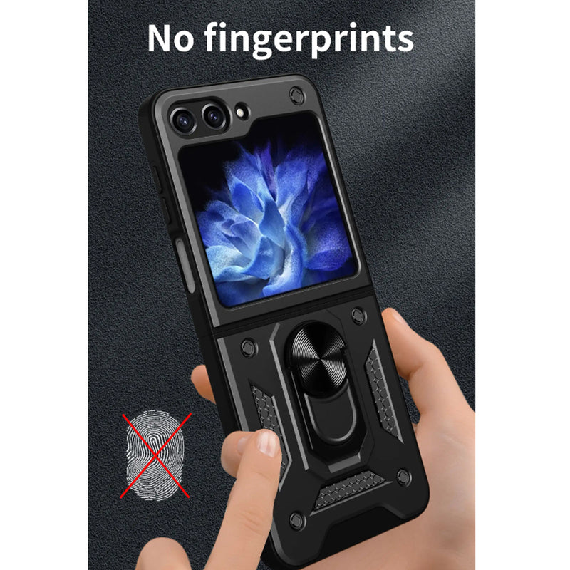 TJS "DuoGuard" Ring Kickstand Phone Case for Samsung Galaxy Z Flip 5