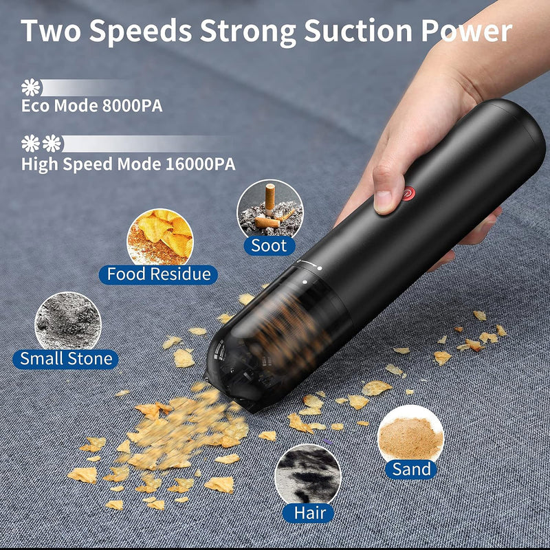 EQUIPD Mini Handheld Vacuum Cleaner, 16000PA Powerful Suction,USB Charging, Keyboard Cleaner, Cordless Vacuum for Car Home and Office, Black（P12）