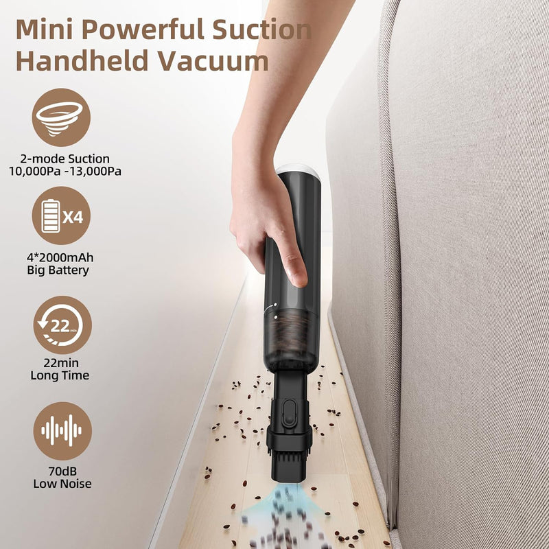 EQUIPD Mini Handheld Vacuum, 13000PA Powerful Car Vacuum Cleaner High Power Cordless Rechargeable, Portable Mini Vacuum with LED SOS Light, Small Hand Held Vacuuming Cordless, Dust Busters (P16)