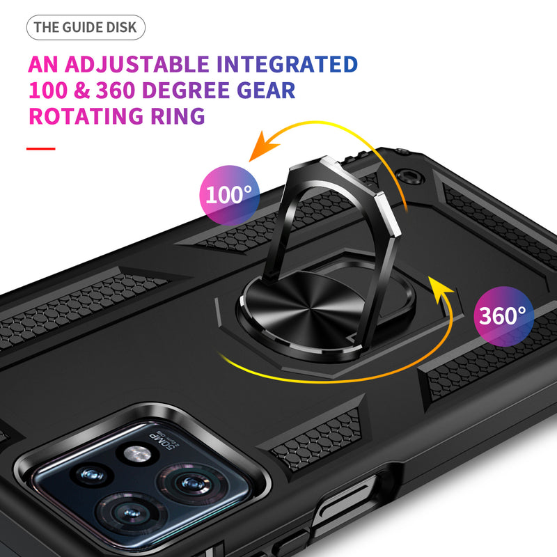 TJS "DuoGuard" Ring Kickstand Phone Case for Motorola Edge Plus 2023