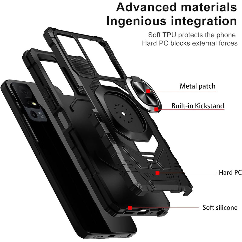 TJS "ArmorMax" Ring Kickstand Phone Case for TCL 40 XL / TCL 40 T (T608DL)