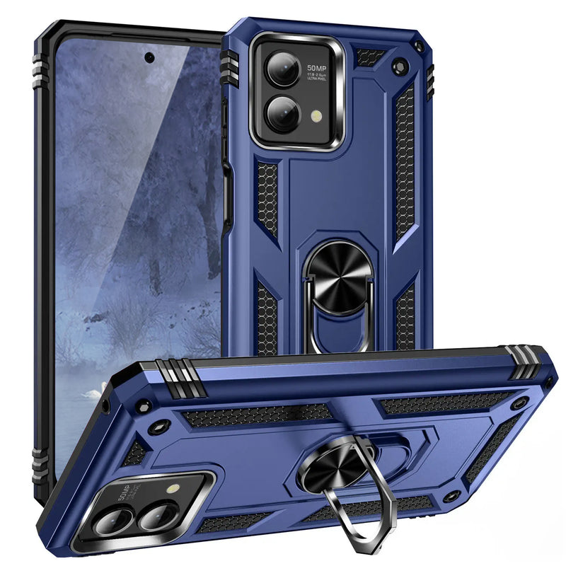 TJS "DuoGuard" Ring Kickstand Phone Case for Motorola G Stylus 5G 2023
