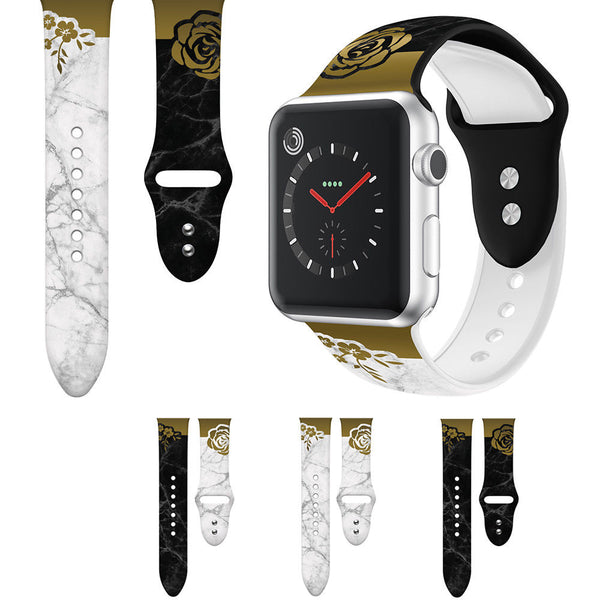 Rose Flowers Marble Silicone Watch Band Strap for Apple Watch Series 5/4/3/2/1 - InfinityAccessories017