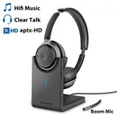 Bluetooth 5.0 Headset for Computer PC, aptX HD Superior Music Sound, Low Latency Wireless On Ear Headphones with Boom Mic, Charging Stand Alto Clair - InfinityAccessories017