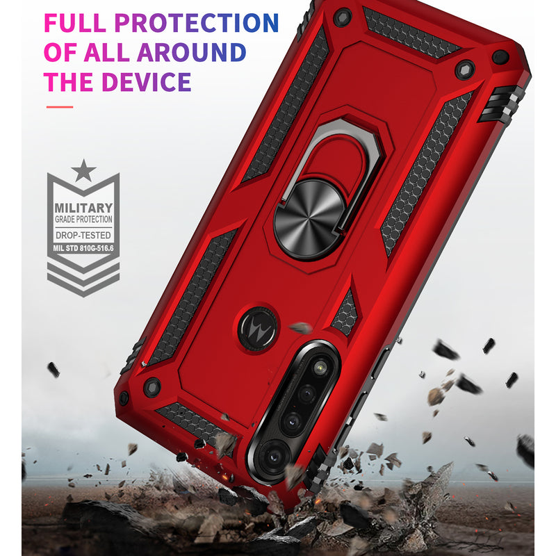 TJS "DuoGuard" Ring Kickstand Phone Case for Motorola Moto G Power 2020