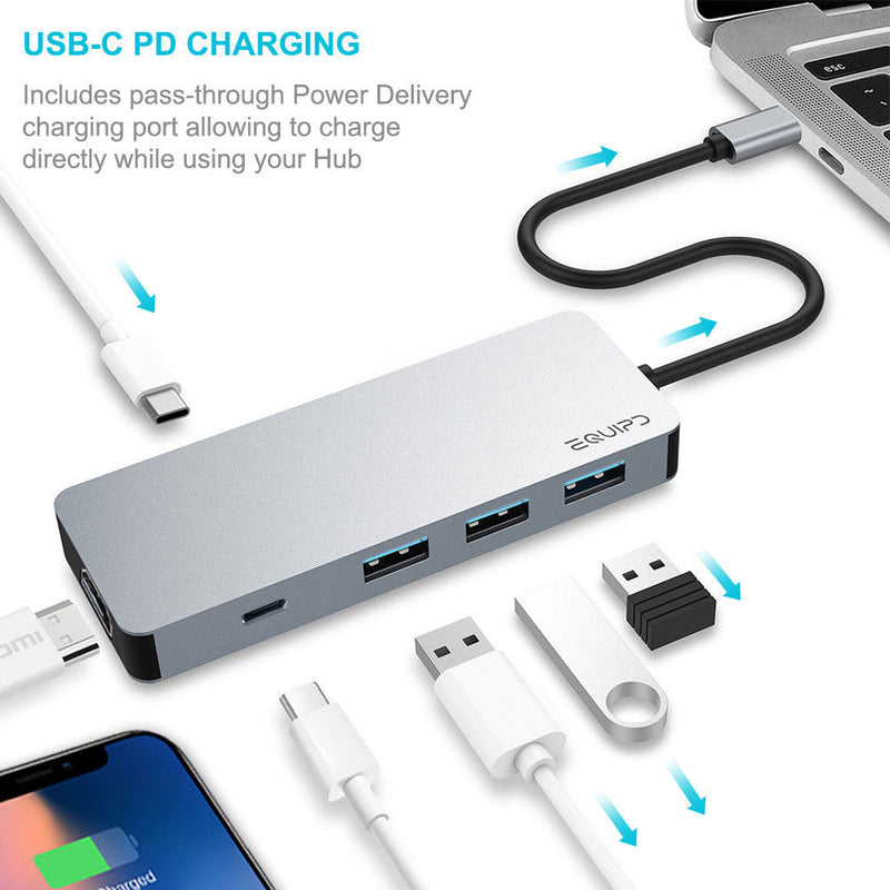 EQUIPD USB C Hub, 6-in-1 USB C Adapter with 4K HDMI, PD Charging - InfinityAccessories017