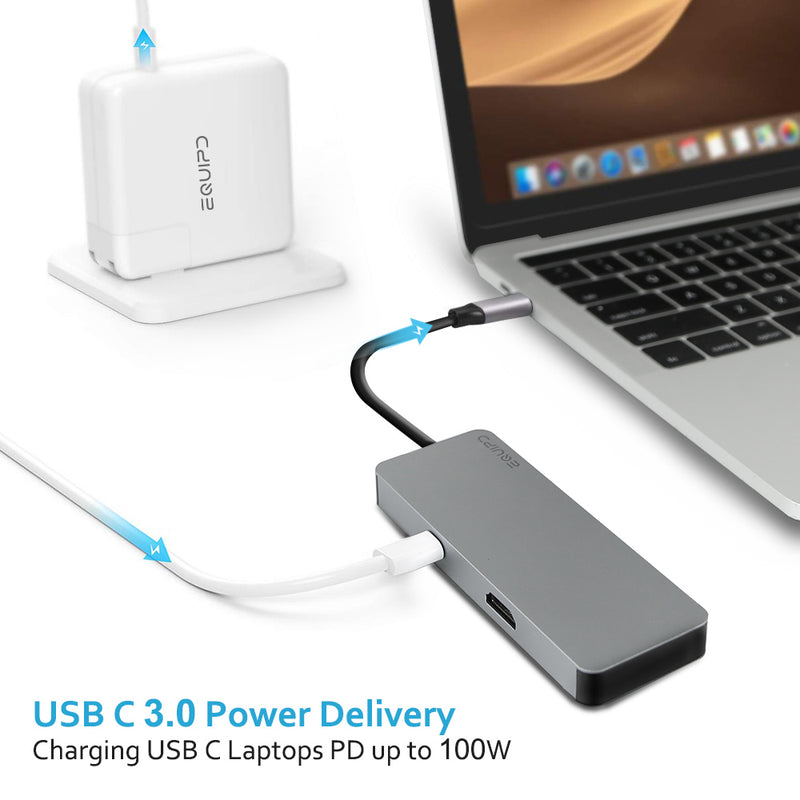 EQUIPD USB C Hub, 7-in-1 USB C adapter,4K HDMI,Power Delivery, microSD/SD Card Reader - InfinityAccessories017