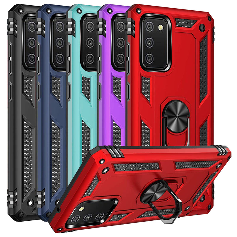 TJS "DuoGuard" Ring Kickstand Phone Case for Samsung Galaxy A03s