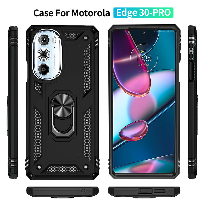TJS "DuoGuard" Ring Kickstand Phone Case for Motorola Edge30Pro 5G 2022