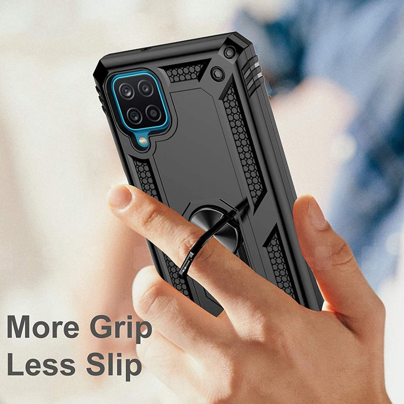 TJS "DuoGuard" Ring Kickstand Phone Case for Samsung Galaxy A12