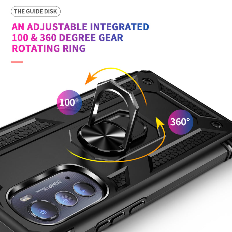 TJS "DuoGuard" Ring Kickstand Phone Case for Motorola Edge 5G 2022