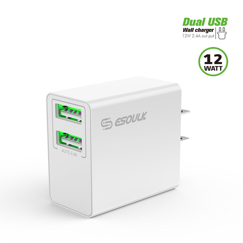 ESOULK 12W 2.4A Dual USB Wall Adapter White