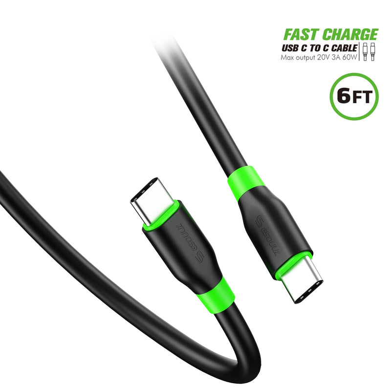 ESOULK 6ft/1.8m USB C To C Cable TPE Material (Max Output 20V 3A 60W)